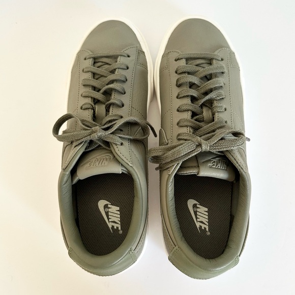 NikeLab Preppy Blazer Studio Low Top Olive Green Leather Tennis Prep Sneakers - Picture 8 of 13